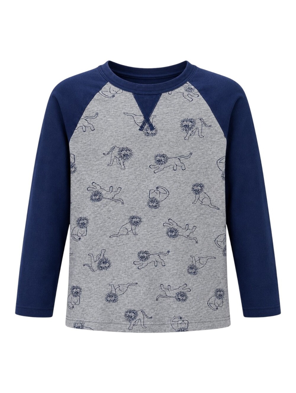 Hanna Andersson Kids Long Sleeve Navy Blue Gray Lion Tshirt Boys Size Medium 8